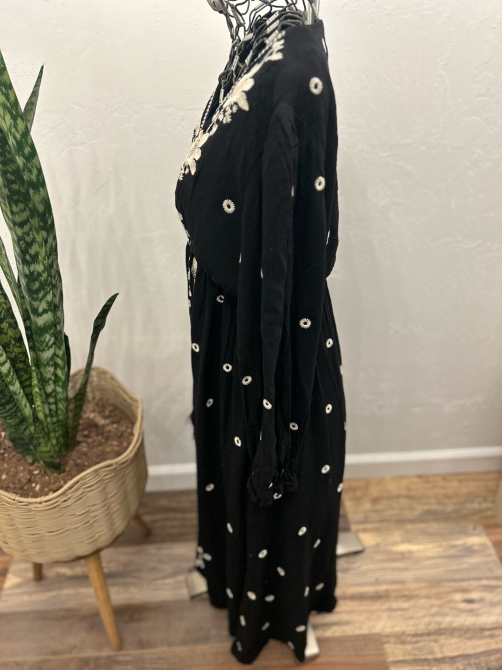 In Loom Black Midi Dress with Ivory Floral Embroidery - Picture 2 of 5